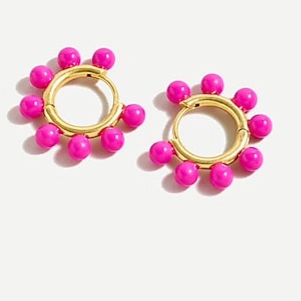 New! J Crew Pearl Charm Huggie Hoops Pink / Gold